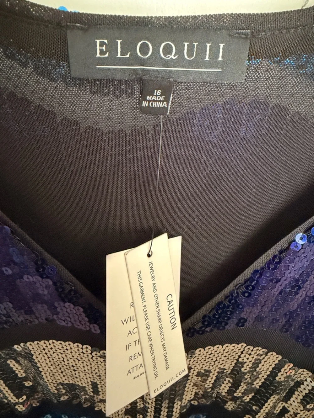 Eloquii Blue and Silver Sequin V-Neck Midi with Black Satin Tie NWT - Picture 3 of 4